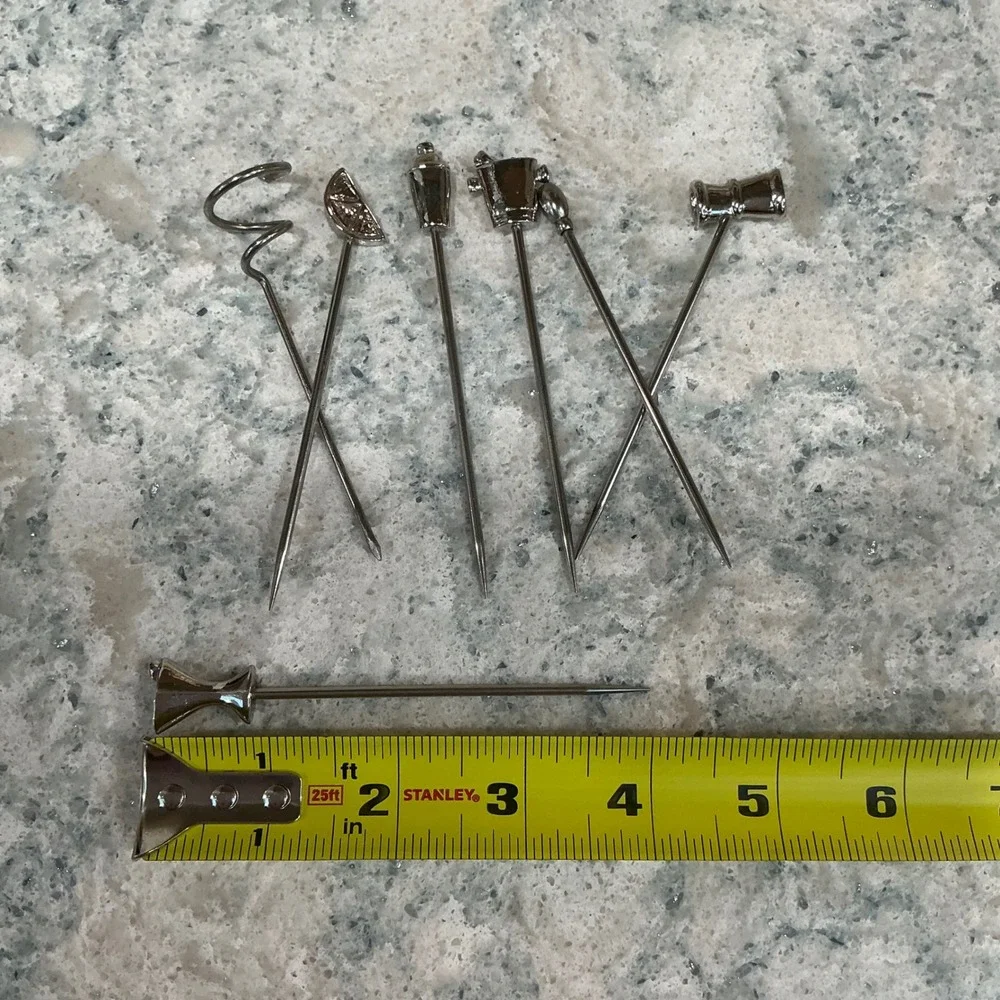 Cocktail Picks 7pc Set 4in Silver Metal Barware Garnish Skewers